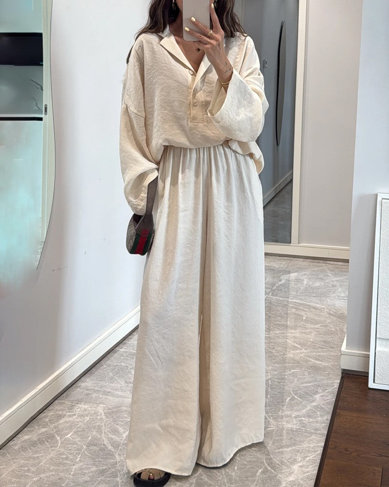 Casual Solid Lar Top & Pants Two-Piece Set