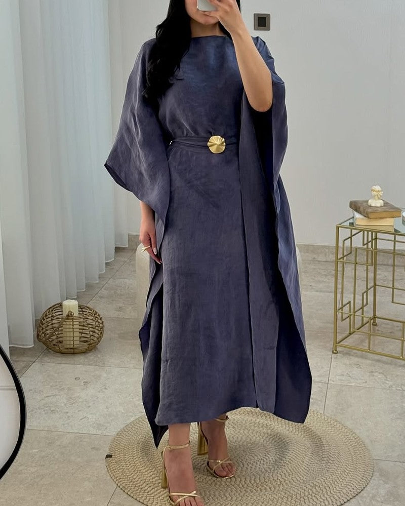 Elegant Solid Color Belt Decorative Dress