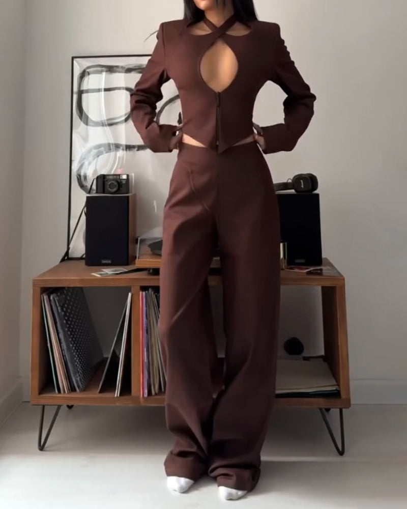 Fashion Design Hollow Top & Pants Two-piece Set