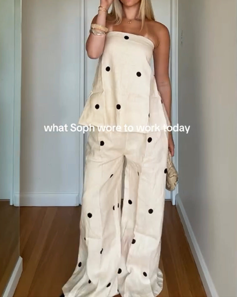 Fashion Commuter Dot Top & Pants Two-Piece Set