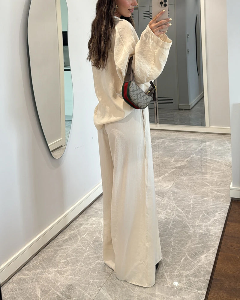 Casual Solid Lar Top & Pants Two-Piece Set