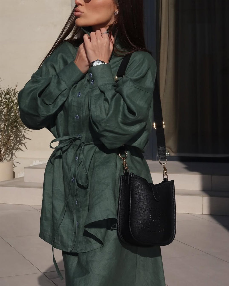 Casual Solid Shirt & Skirt Two-Piece Set