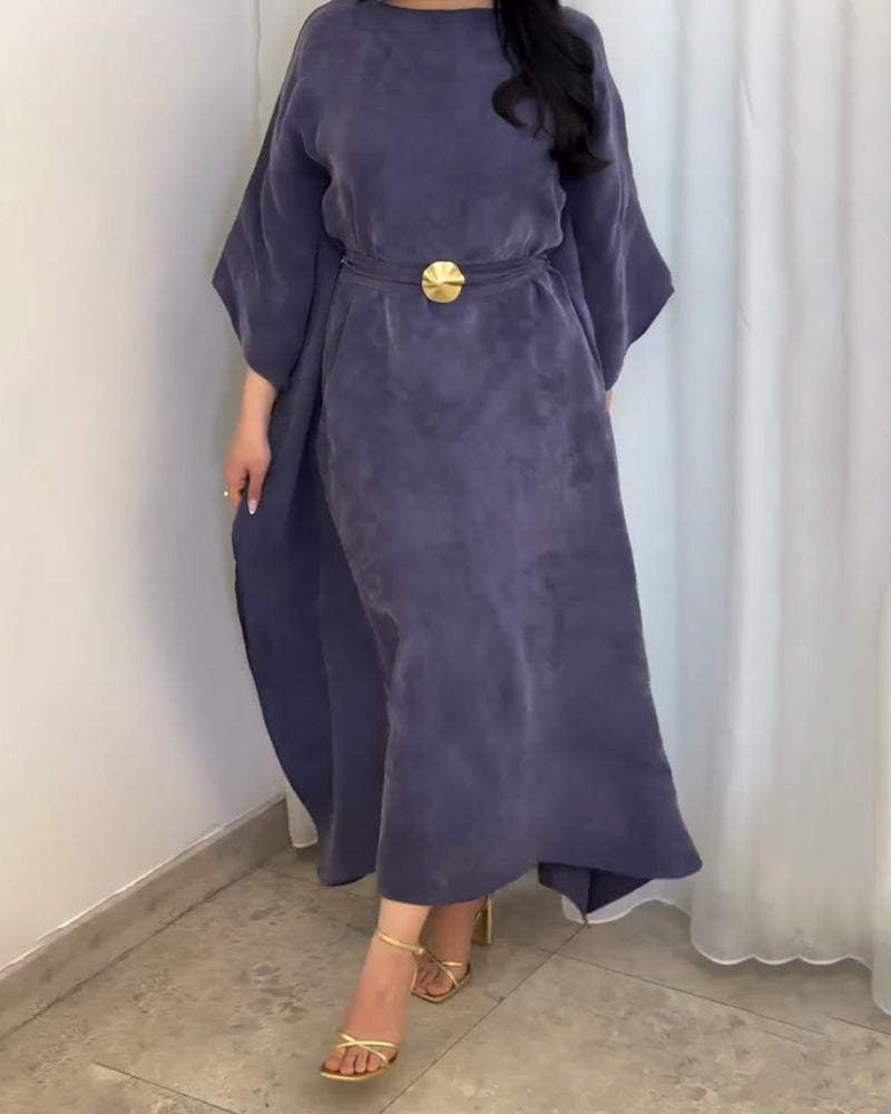 Elegant Solid Color Belt Decorative Dress