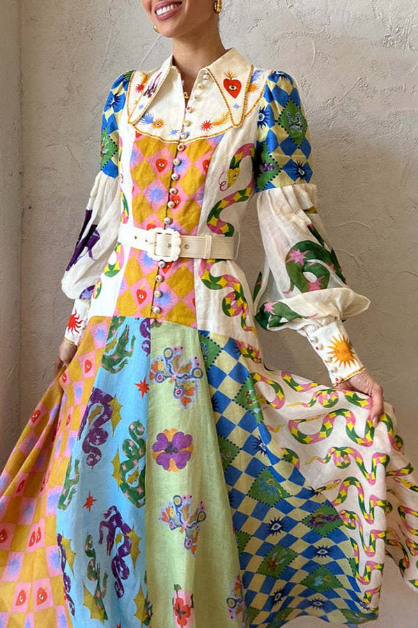 Indiana™ - Chic Print Belted Midi Dress