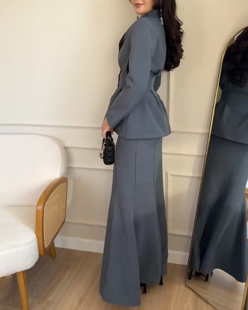 Elegant Commuter Top & Fishtail Skirt Two-Piece Set