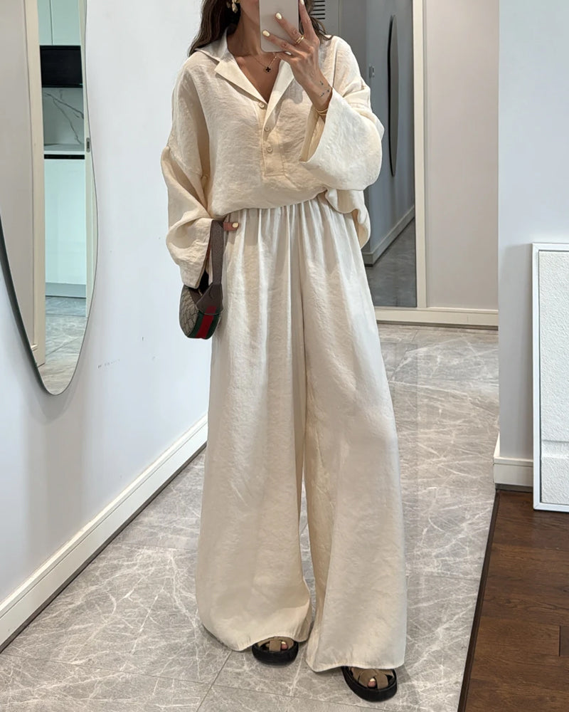 Casual Solid Lar Top & Pants Two-Piece Set