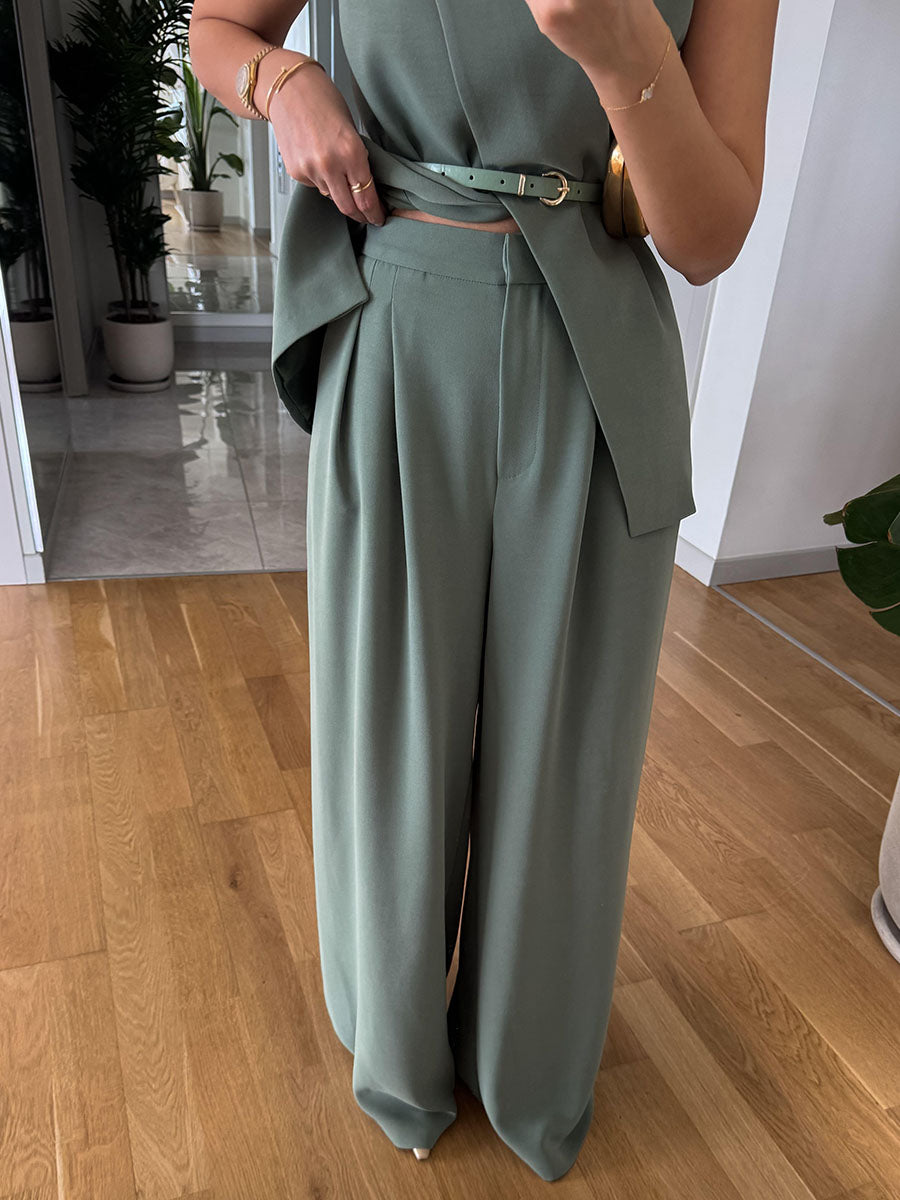 Metal buckle commuter sleeveless two-piece set