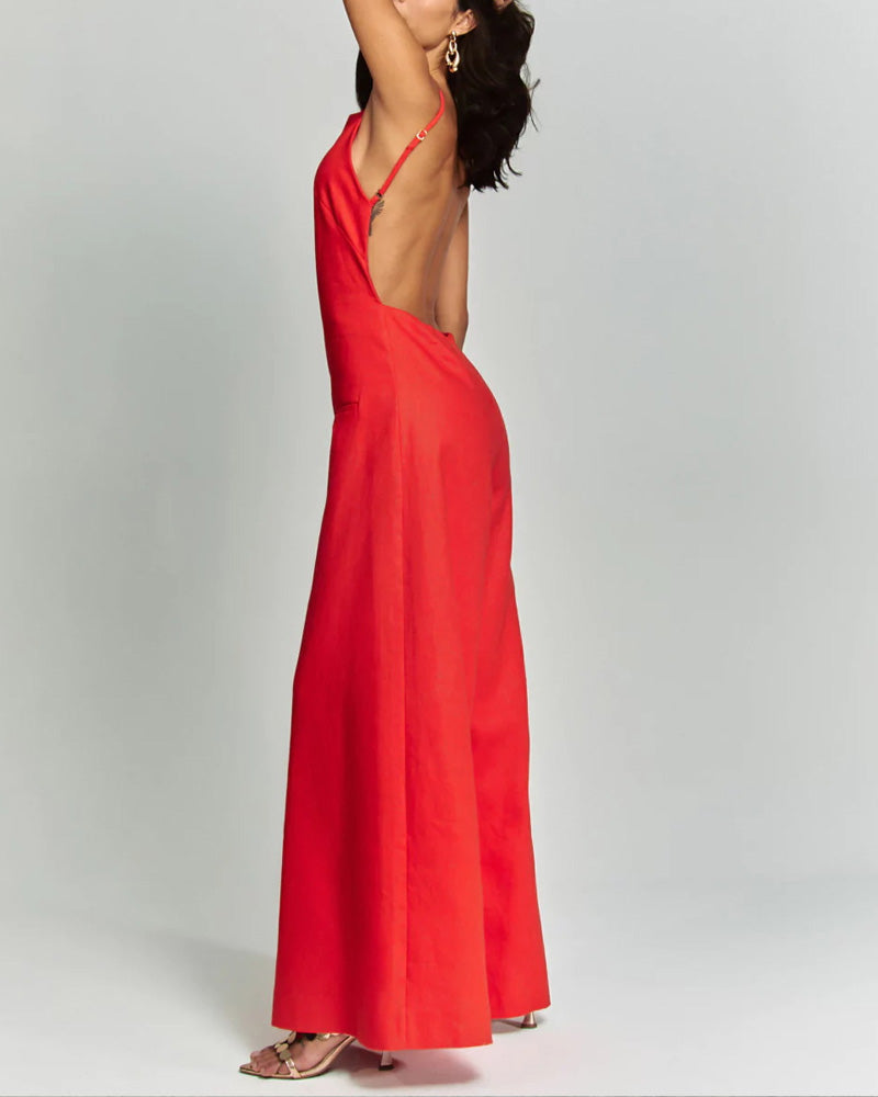 Sleeveless Backless Wide-Leg Suspender