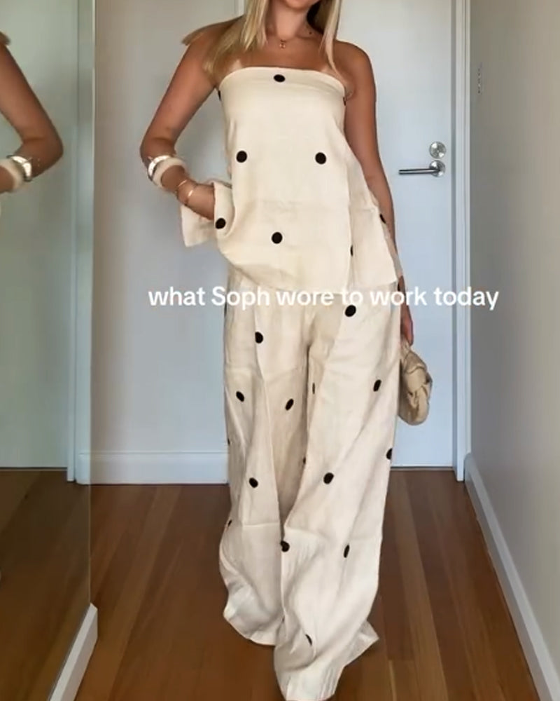 Fashion Commuter Dot Top & Pants Two-Piece Set