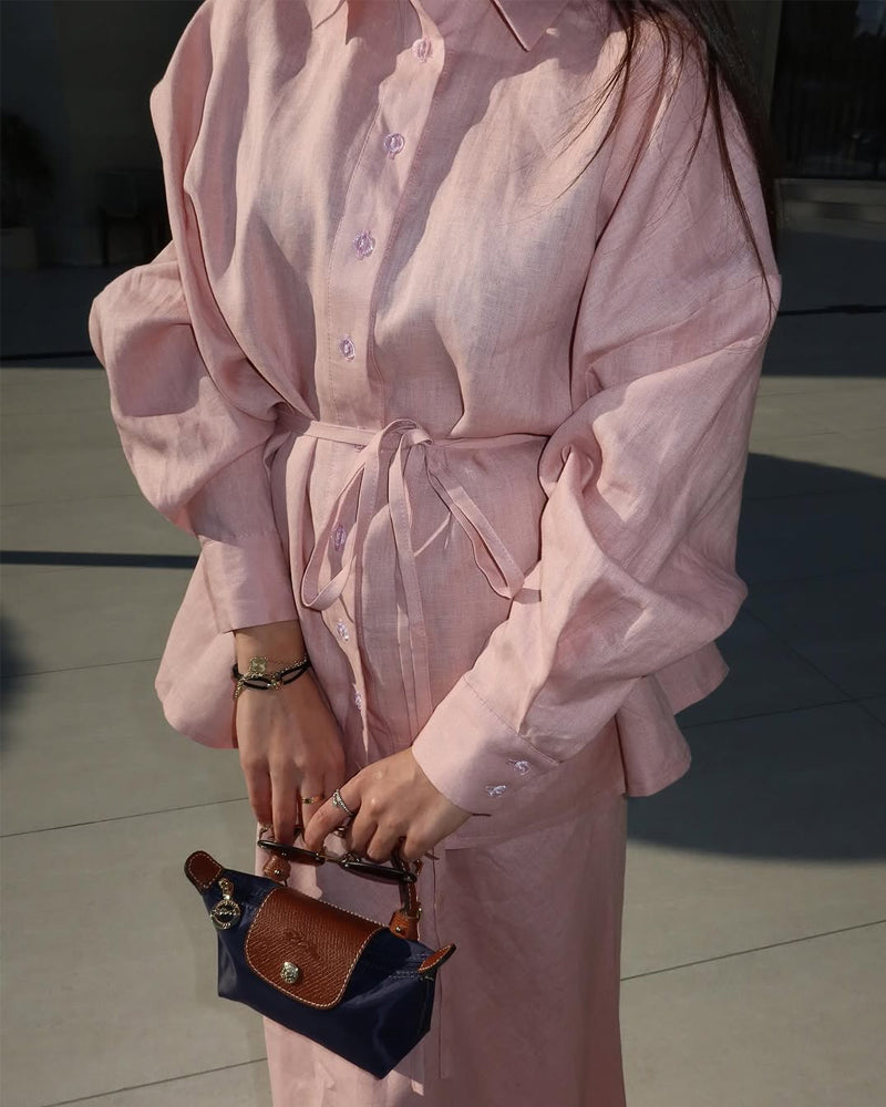 Casual Solid Shirt & Skirt Two-Piece Set