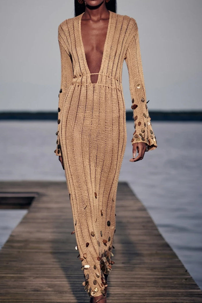 DOJA Gold Knit Maxi Dress