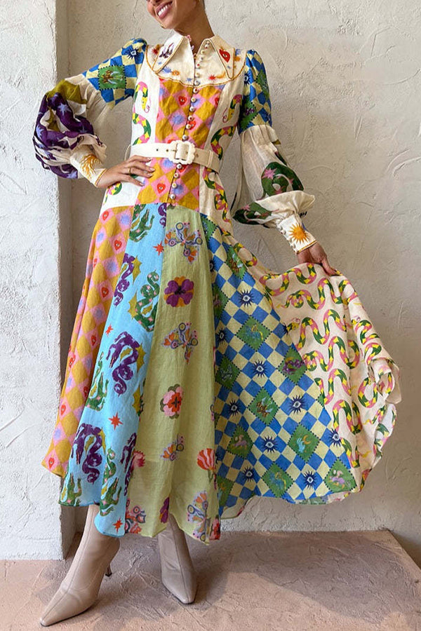 Indiana™ - Chic Print Belted Midi Dress