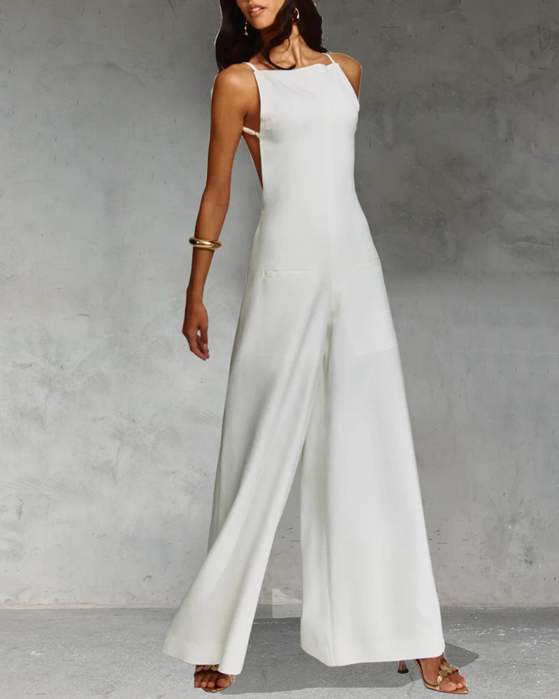 Sleeveless Backless Wide-Leg Suspender