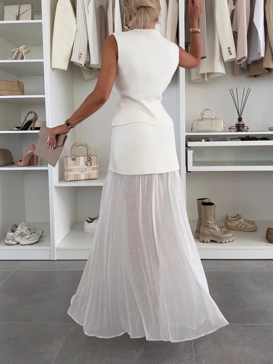 Chic knitted patchwork sleeveless two-piece set