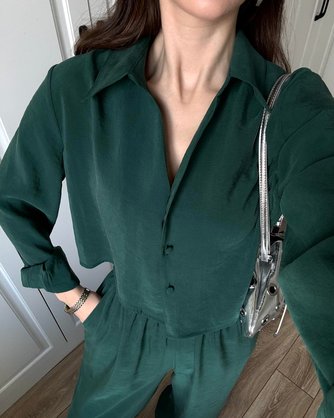 Casual Solid Color Shirt & Pants Two-piece Set