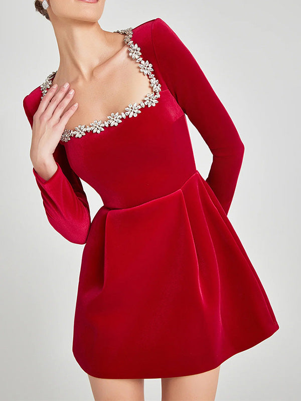 Stylish Elegant Square Collar Solid Color Dress