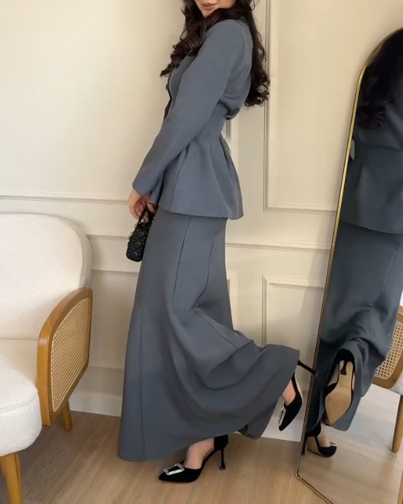 Elegant Commuter Top & Fishtail Skirt Two-Piece Set