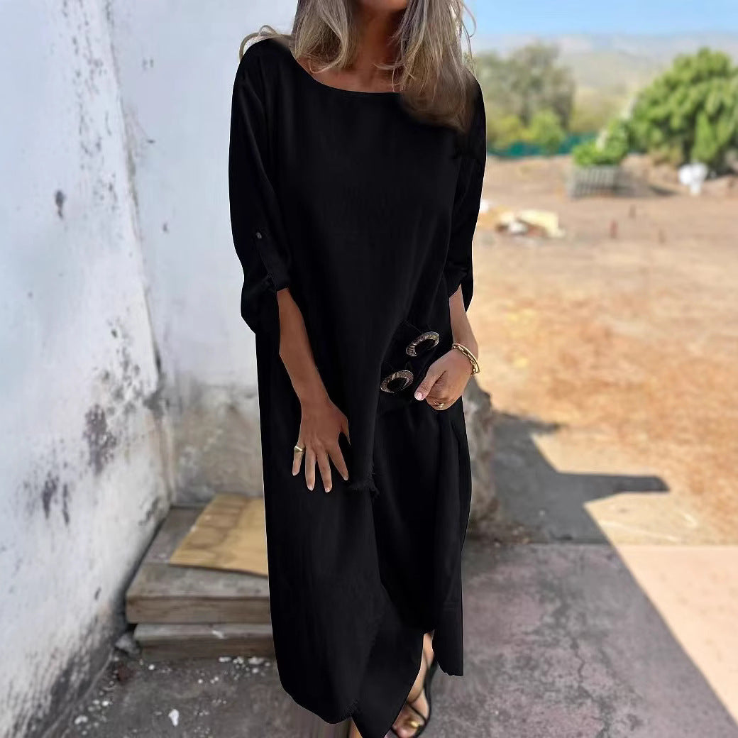 Casual Loose Solid Color Robe Pants Suit