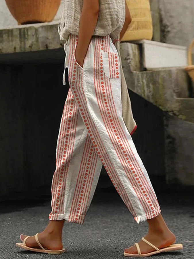 Printed Drawstring Pocket Casual Pants