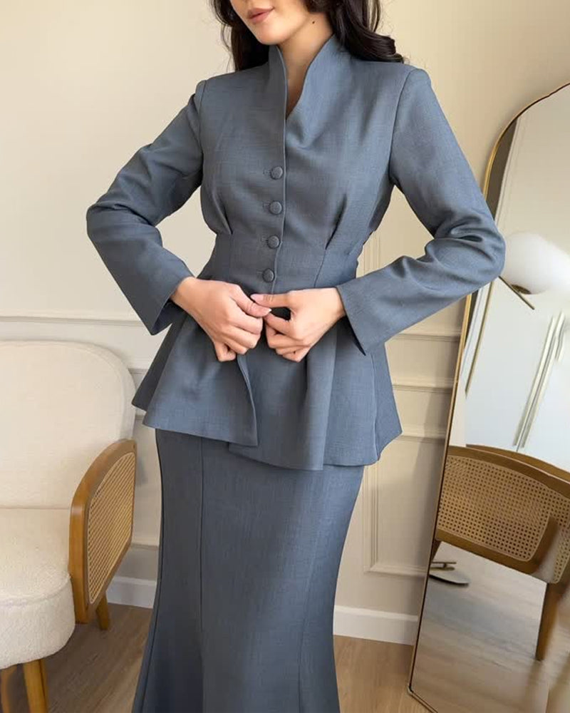 Elegant Commuter Top & Fishtail Skirt Two-Piece Set