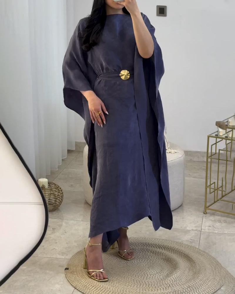 Elegant Solid Color Belt Decorative Dress