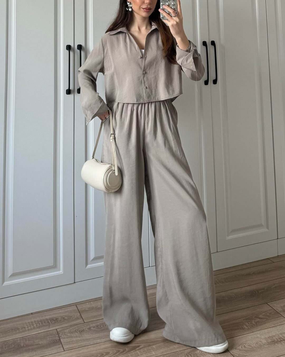 Casual Solid Color Shirt & Pants Two-piece Set