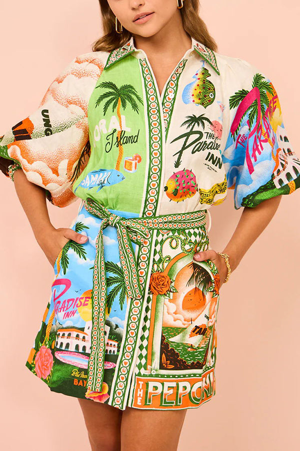 Kia™ - Summer Sophistication Belted Pocket Shirt Mini Dress