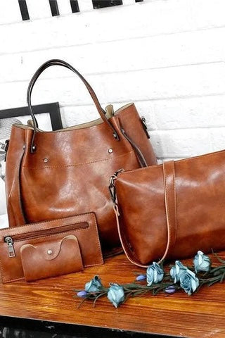 Vintage Women's 4-Piece Bag, Large Capacity, Solid Color, Crossbody Bag