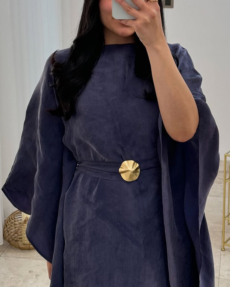 Elegant Solid Color Belt Decorative Dress