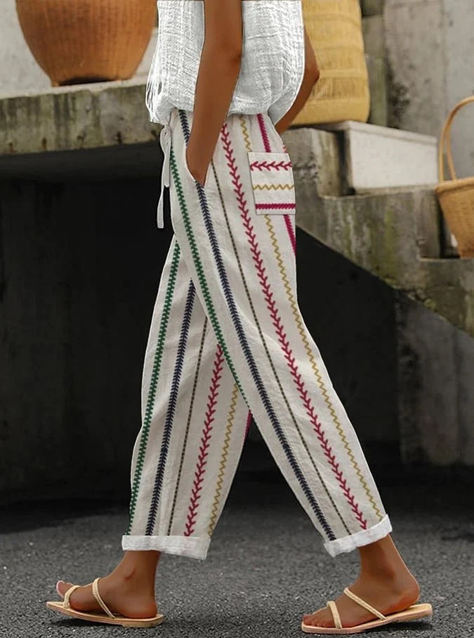 Printed Drawstring Pocket Casual Pants