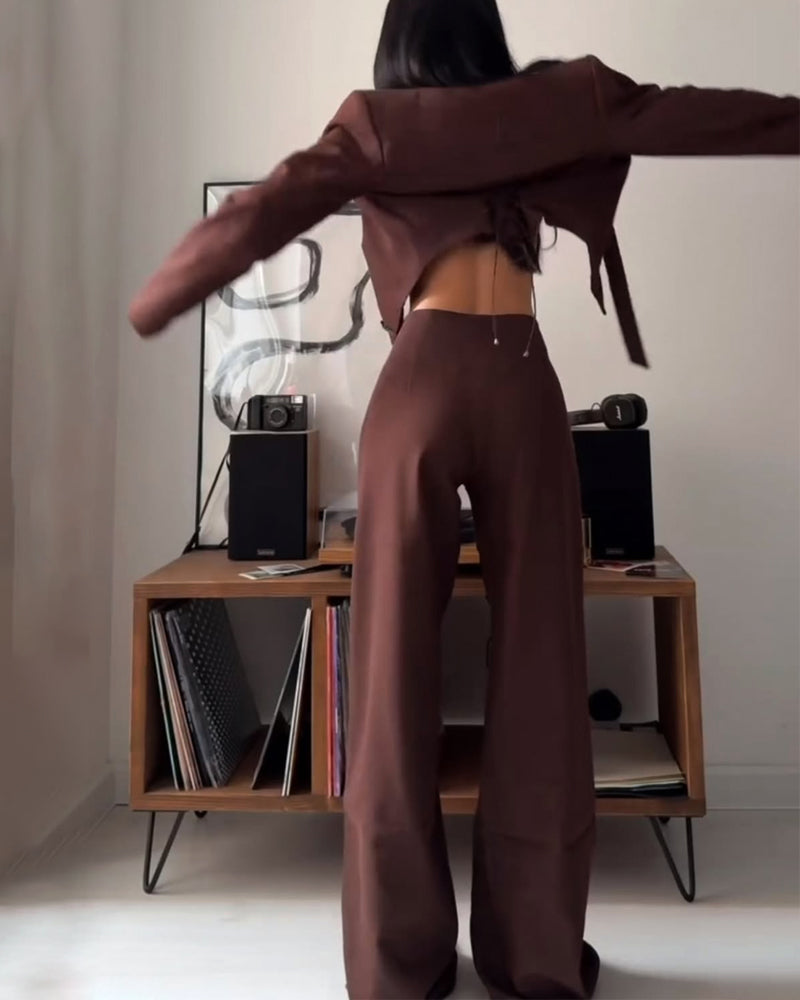 Fashion Design Hollow Top & Pants Two-piece Set