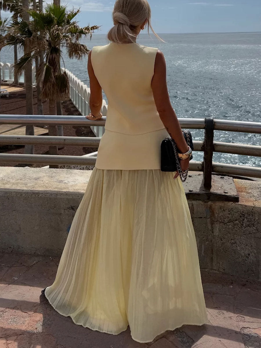 Chic knitted patchwork sleeveless two-piece set