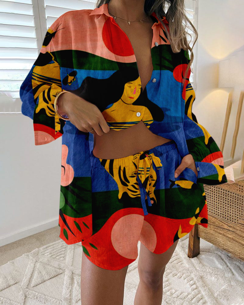 Abstract print casual two-piece set