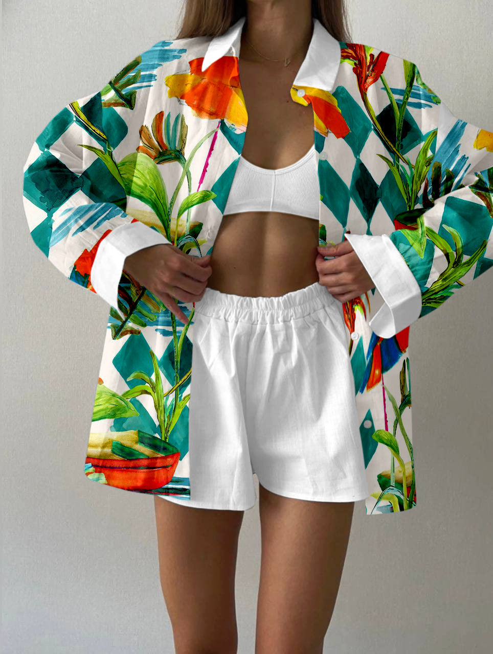 Plaid patchwork printed casual two-piece set