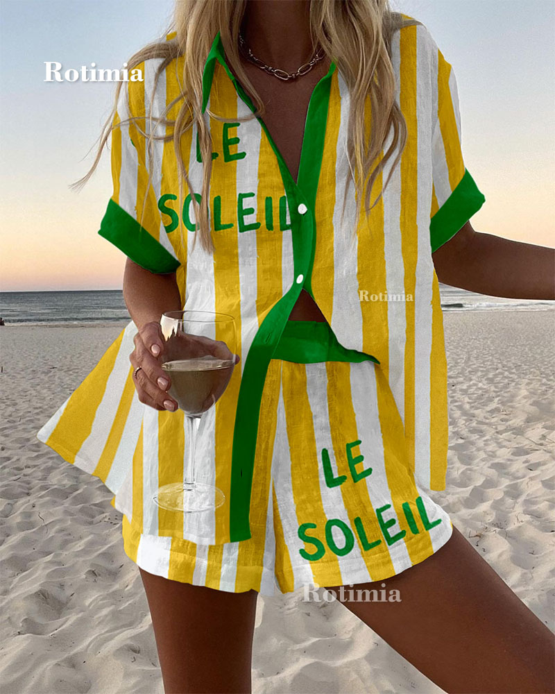 Holiday Streak Print Shirt & Shorts Two-Piece Set