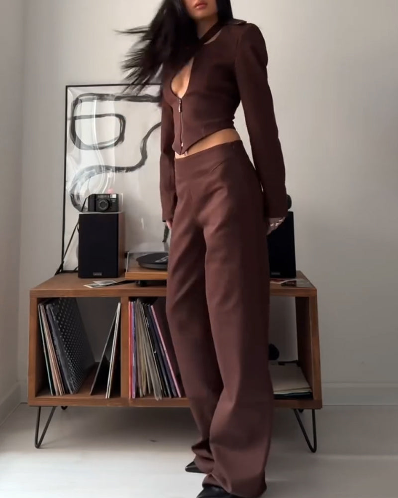 Fashion Design Hollow Top & Pants Two-piece Set