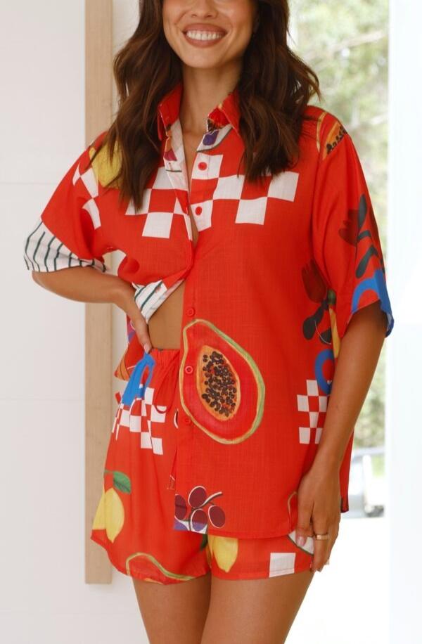 Hannah™ - Printed Shirt & Shorts Set