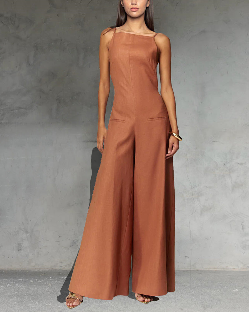 Sleeveless Backless Wide-Leg Suspender