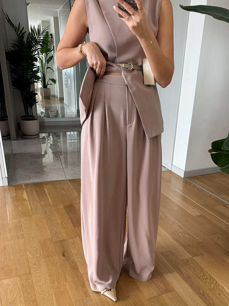 Metal buckle commuter sleeveless two-piece set