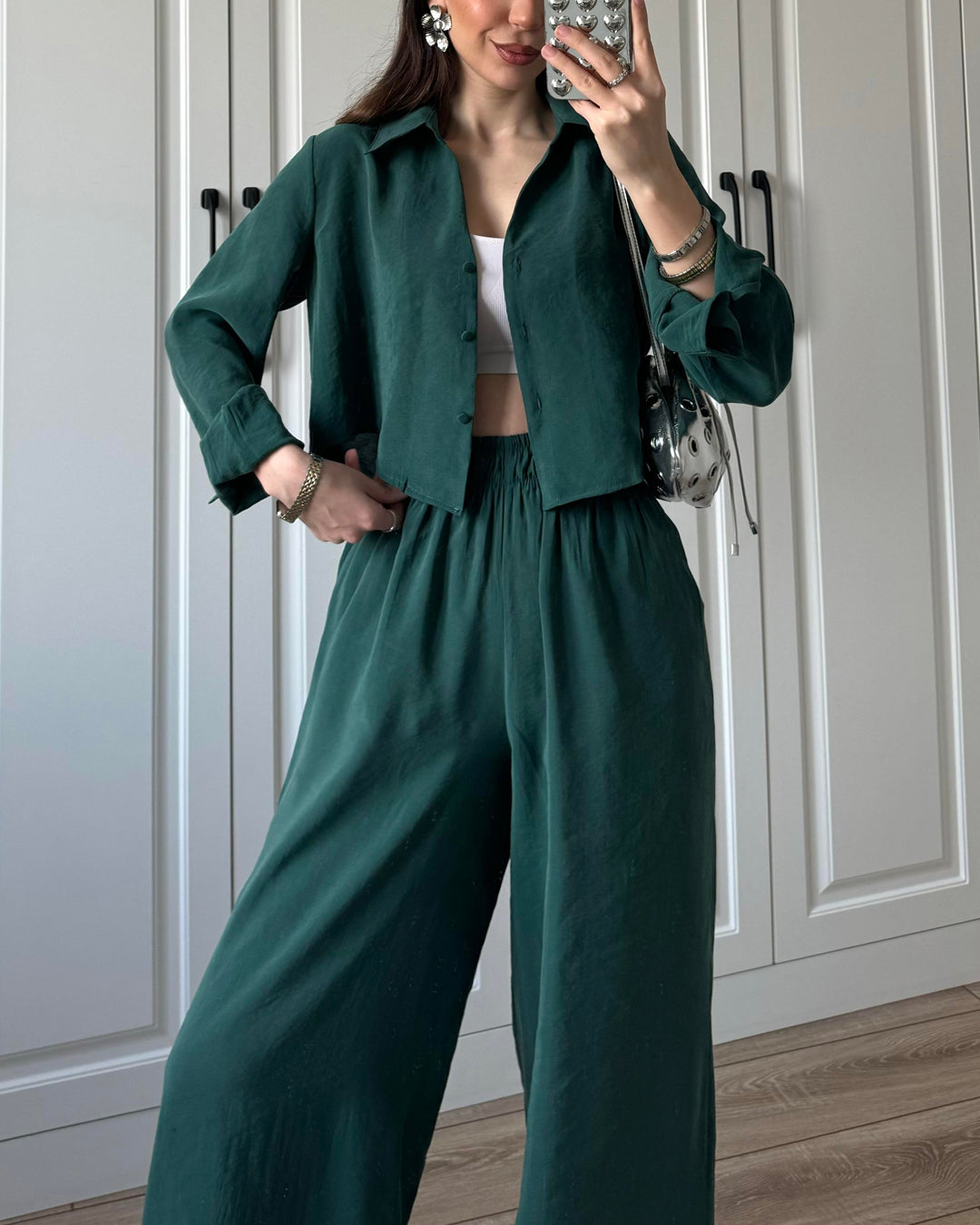 Casual Solid Color Shirt & Pants Two-piece Set