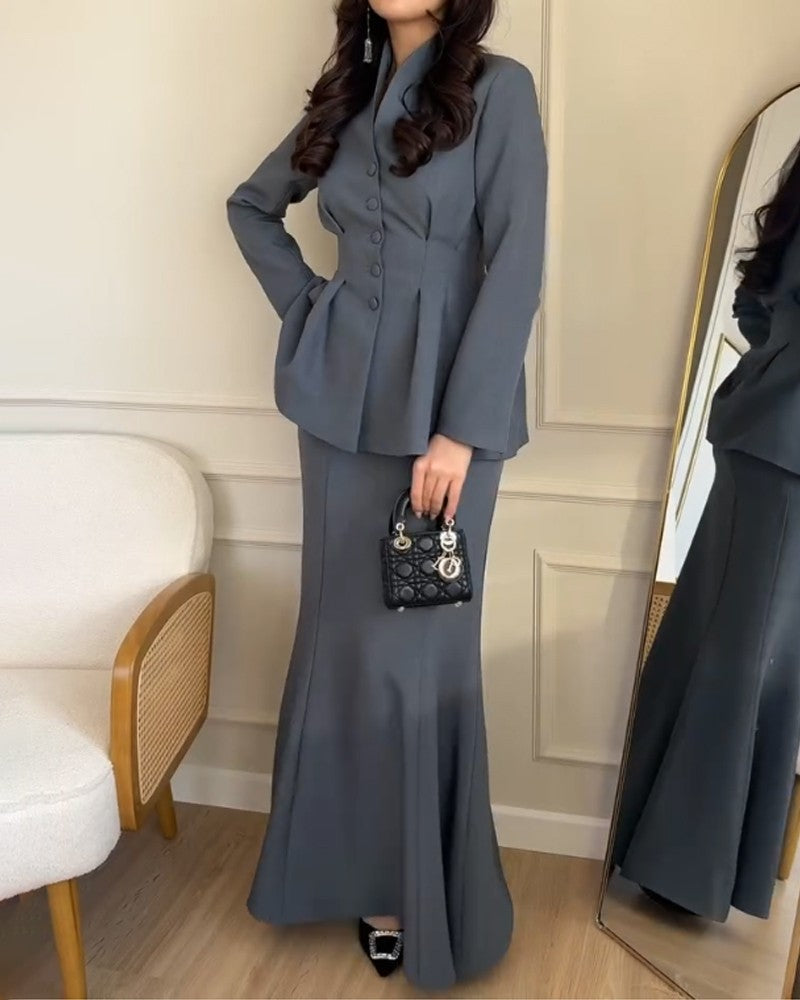 Elegant Commuter Top & Fishtail Skirt Two-Piece Set