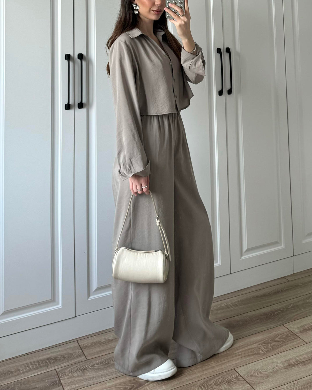 Casual Solid Color Shirt & Pants Two-piece Set