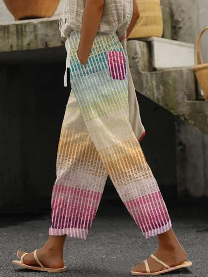 Printed Drawstring Pocket Casual Pants
