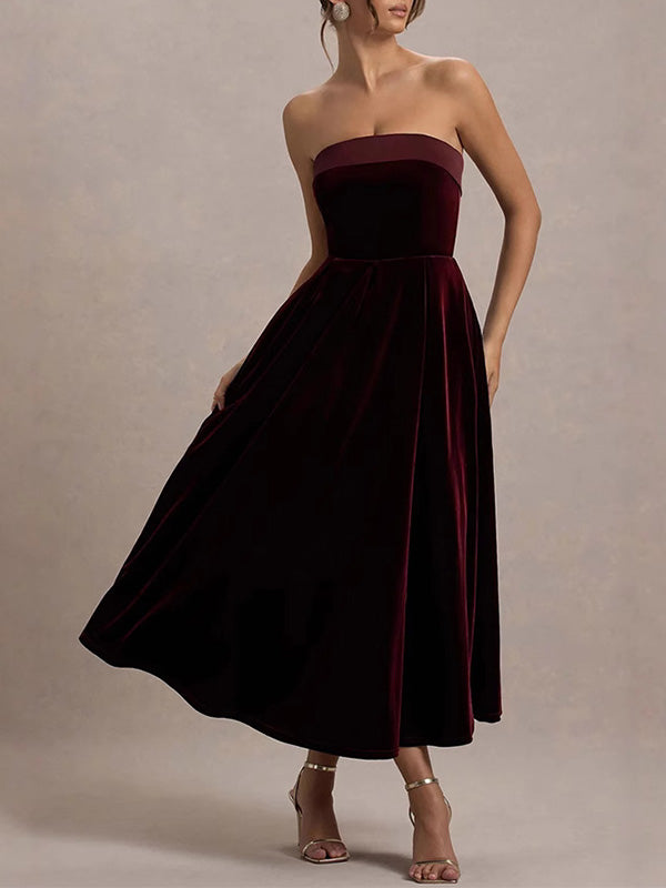 Solid Color Sleeveless Sexy Strapless Dress