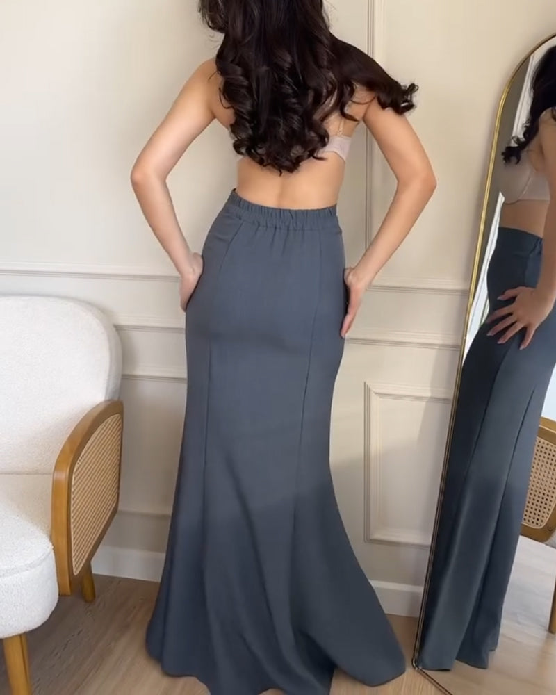 Elegant Commuter Top & Fishtail Skirt Two-Piece Set