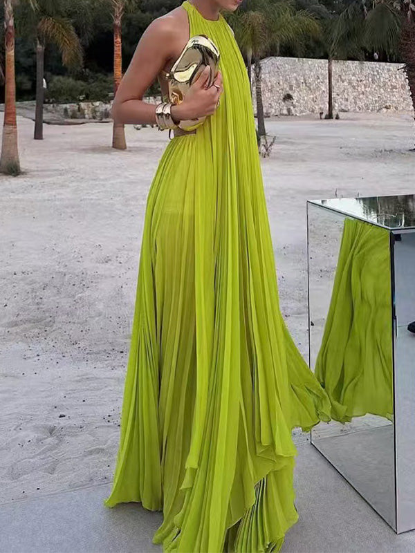 Sexy Backless Pleated Top & Skirt Two-Piece Set