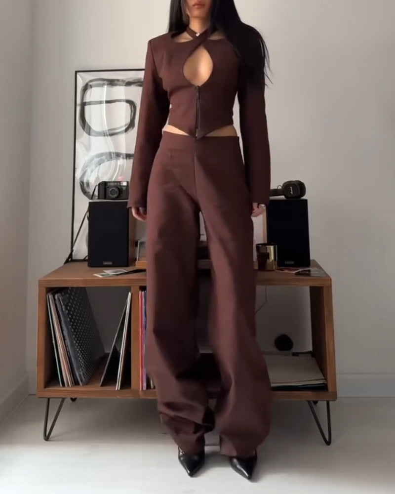 Fashion Design Hollow Top & Pants Two-piece Set