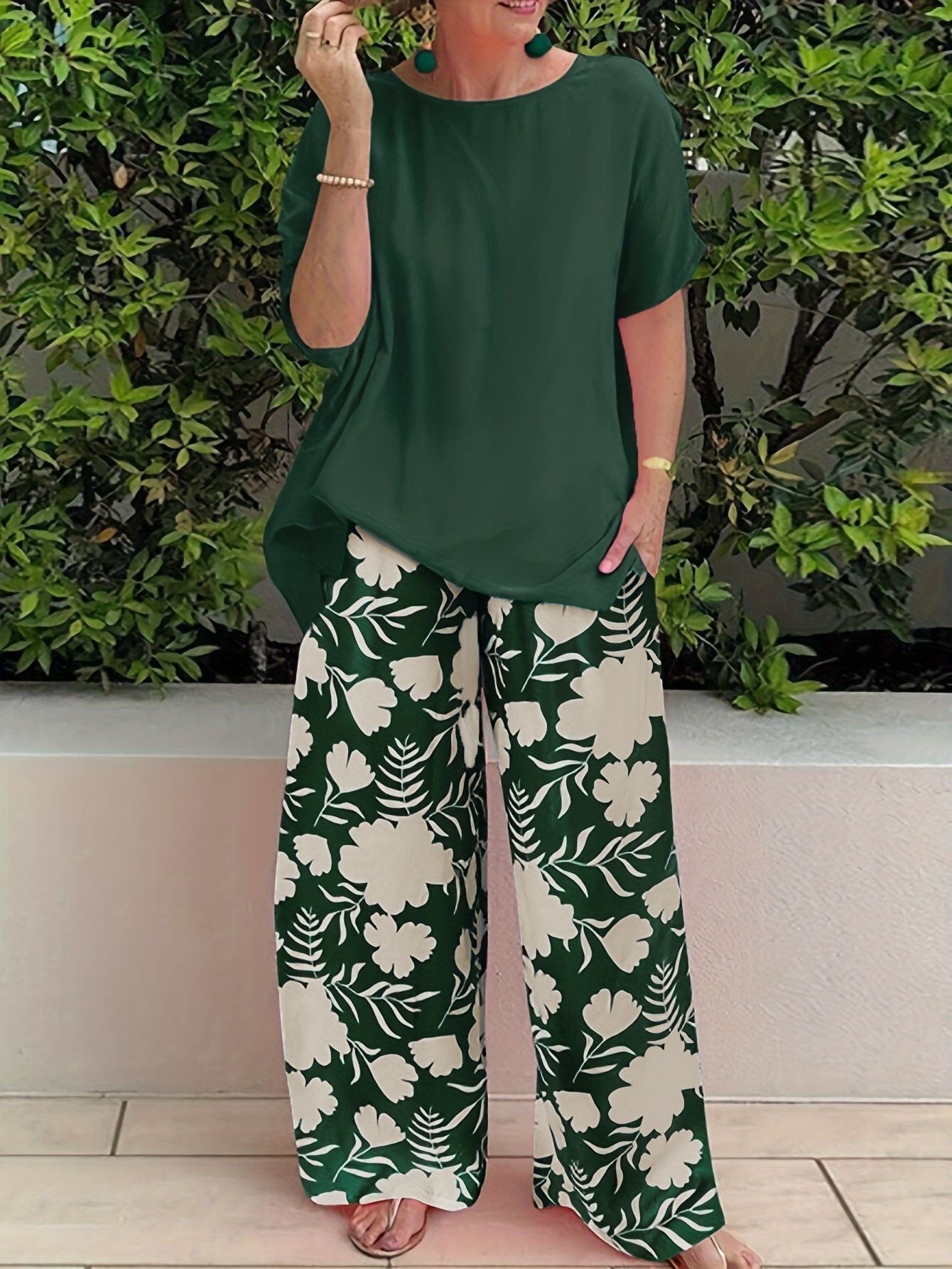 VANESSA - FLORAL WIDE-LEG PANTS SET