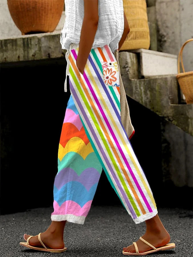 Printed Drawstring Pocket Casual Pants
