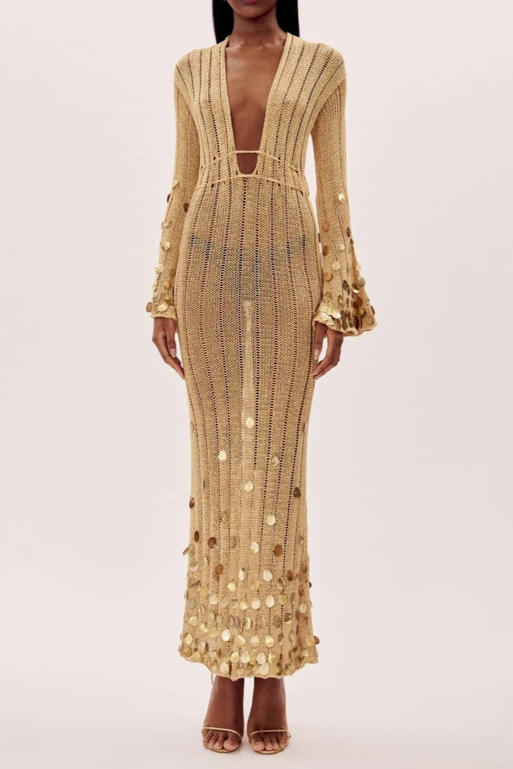 DOJA Gold Knit Maxi Dress